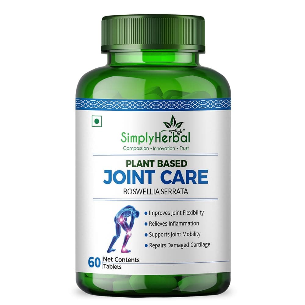 Simply Herbal Plant-Based Joint Care & Joint Support Tablets | Moringa, Boswellia Serrata, Eucalyptus, Green Amla, Green Turmeric, Alfalfa, Aloe Vera | 60 Tablets