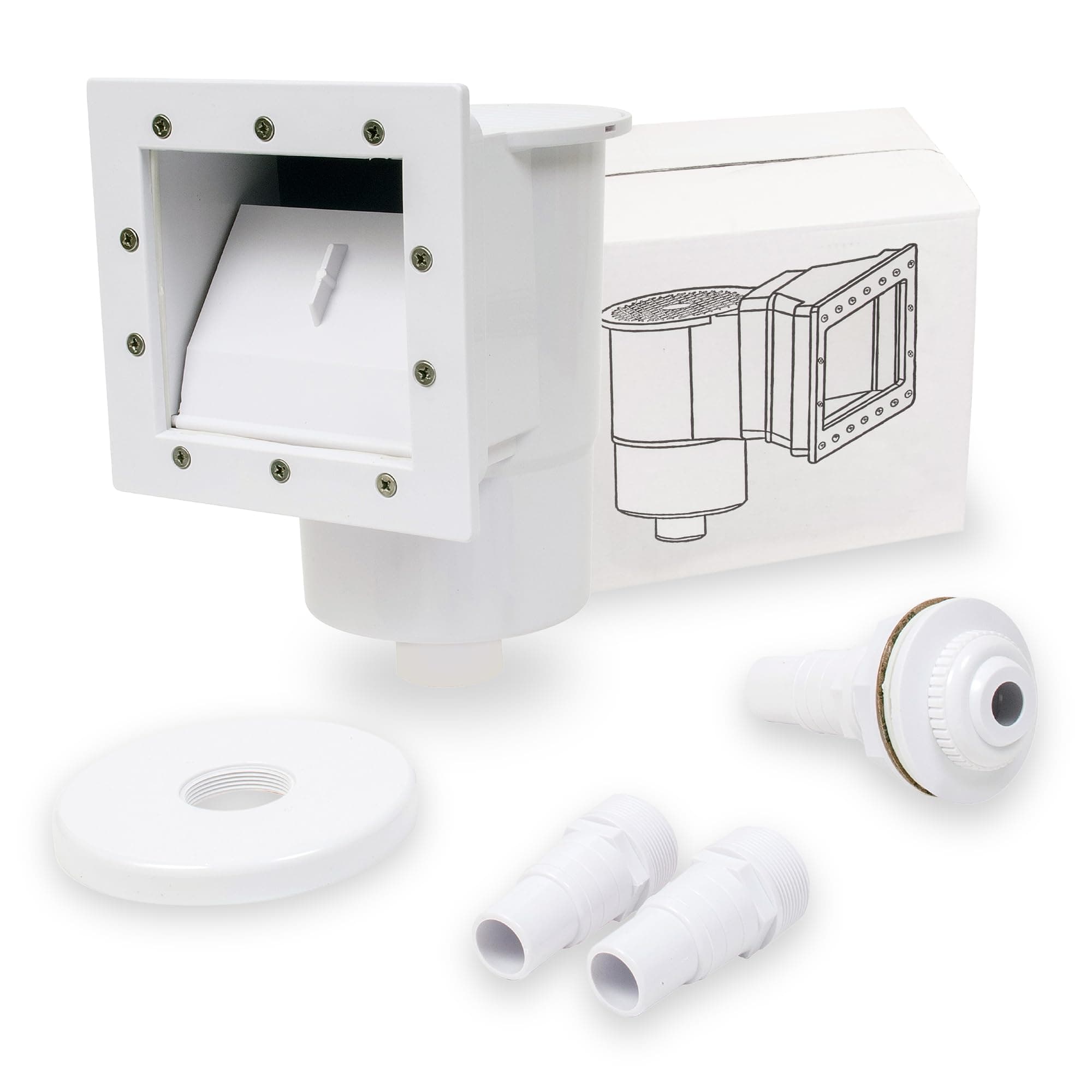 SunSolar Through Wall Skimmer Kit - Standard Width for Above Ground Pools — Includes Floating Weir, Basket, Hose Adapters, Vacuum Plate and Pool Return Fitting — Easily Installed in The Pool Wall