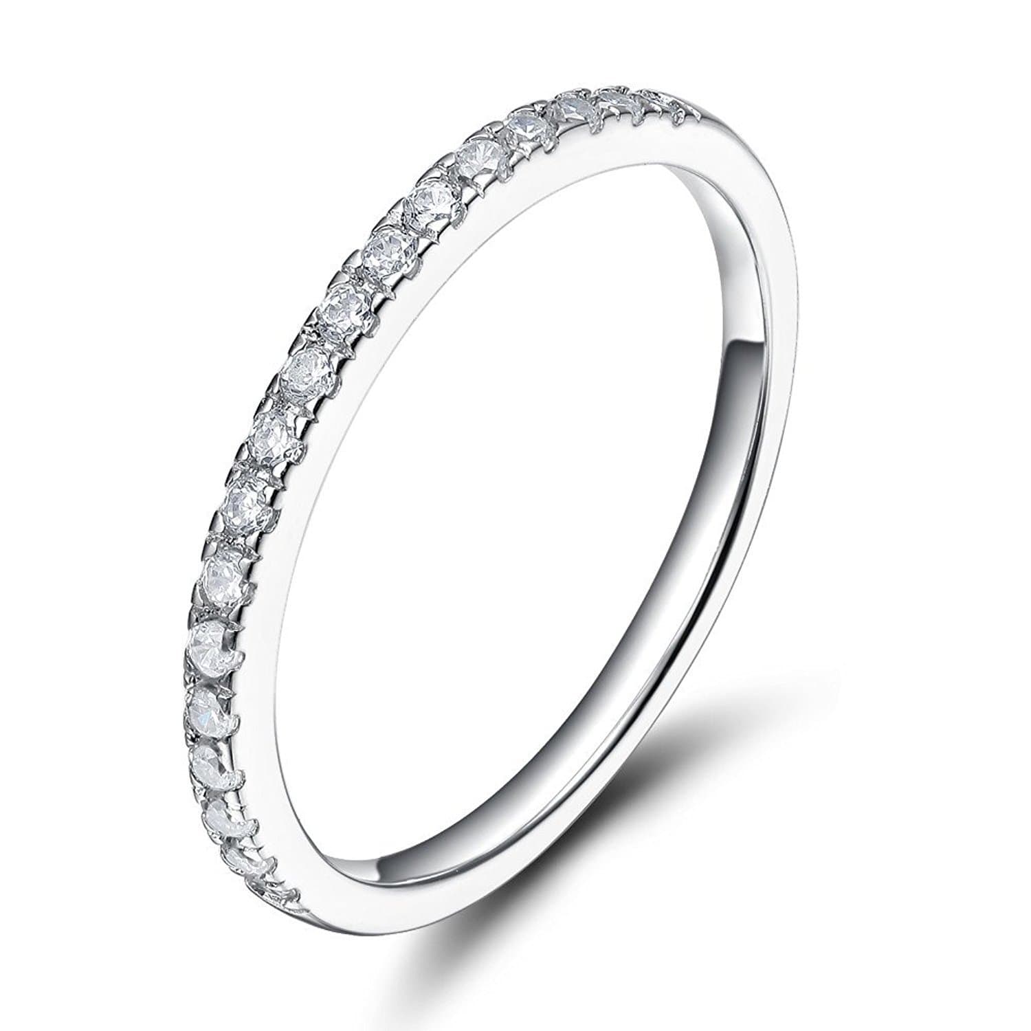 Sz 8.0 Solid 10K White Gold Diamond 2MM Half Eternity Stackable Wedding Anniversary Band Ring