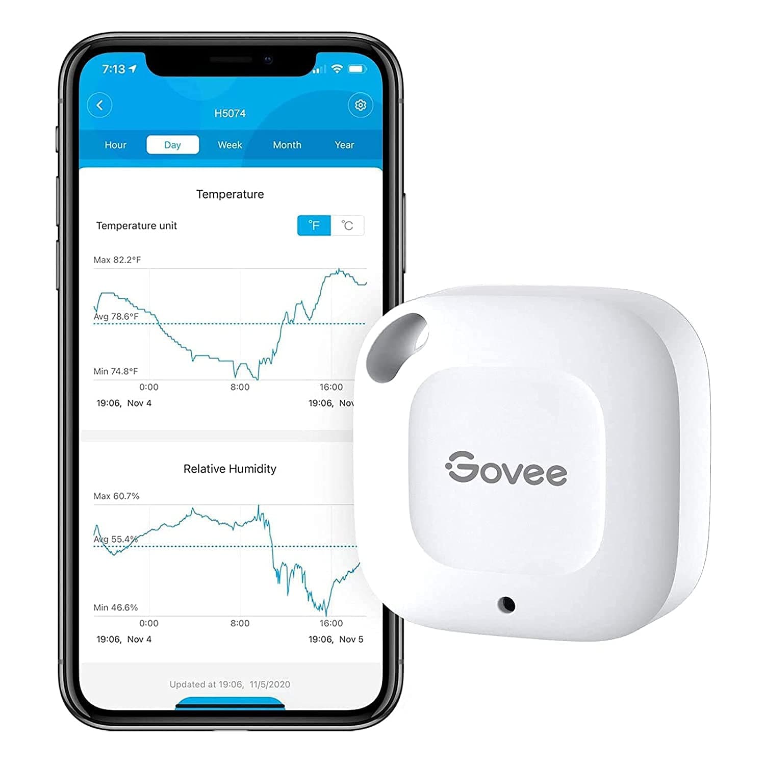 Govee Bluetooth Thermometer, Hygrometer, Mini Accurate Humidity and Temperature Sensor with Data Storage Export for iOS/Android for House Wine Living Room Baby Room
