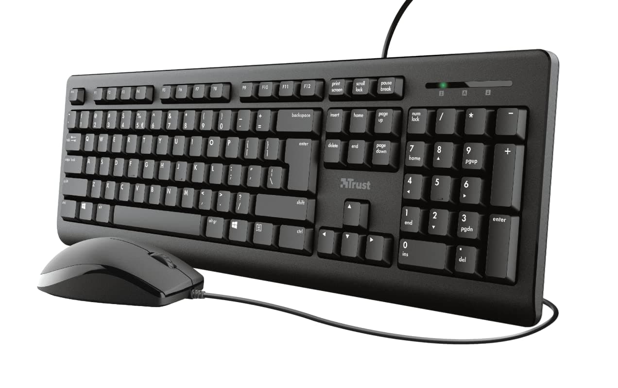 Trust Taro Wired Keyboard and Mouse Set - QWERTY UK Layout, Full-Size Keyboard, Spill-Resistant, 1.8 m Cable, USB Plug and Play, Quiet Combo for PC and Laptop - Black