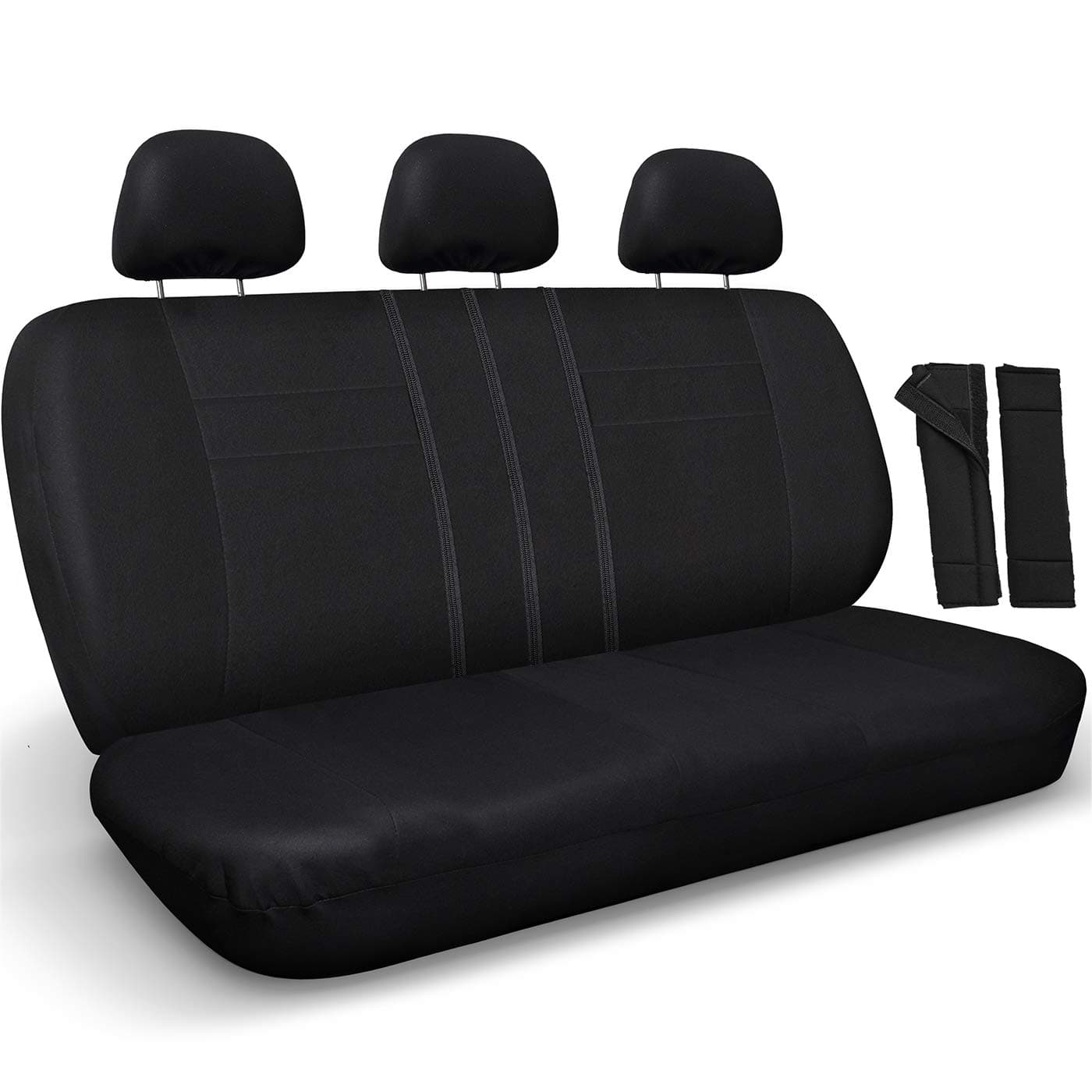 OxGord Back Seat Cover - Poly Cloth Solid Black Rear Bench Universal Fit Car, Truck, SUV, Van - 8 Piece