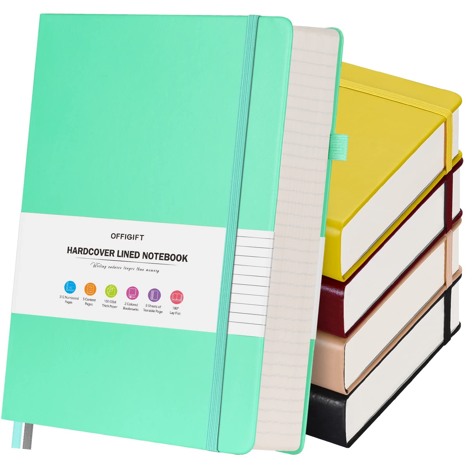 5 Pack College Ruled Notebook, 312 Numbered Pages Thick Notebooks Bulk, 100gsm No Bleed Paper Hardcover Leather Journal, Lined Journal Notebook Set for Women Men School Office, A5, Multicolor