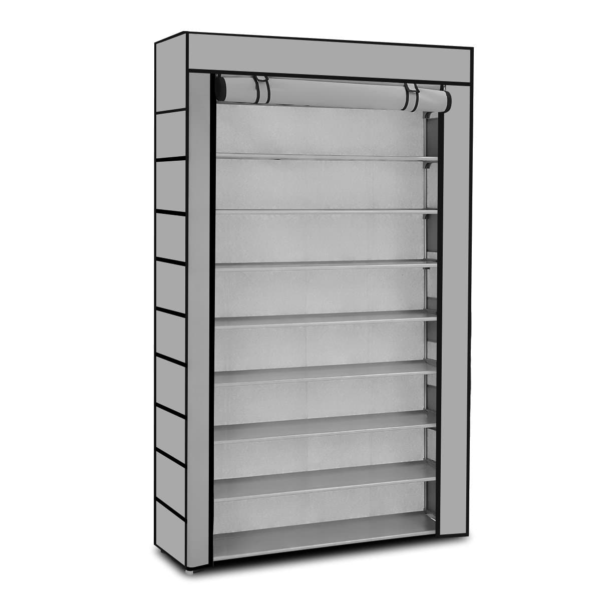 Luxsuite Shoe Rack Storage, Multiple Combination 60 Pairs 10 Tier Shelf Portable Metal Pipes Organizer Stand With Waterproof Fabric Tiers, Easy Assemble Grey Cover