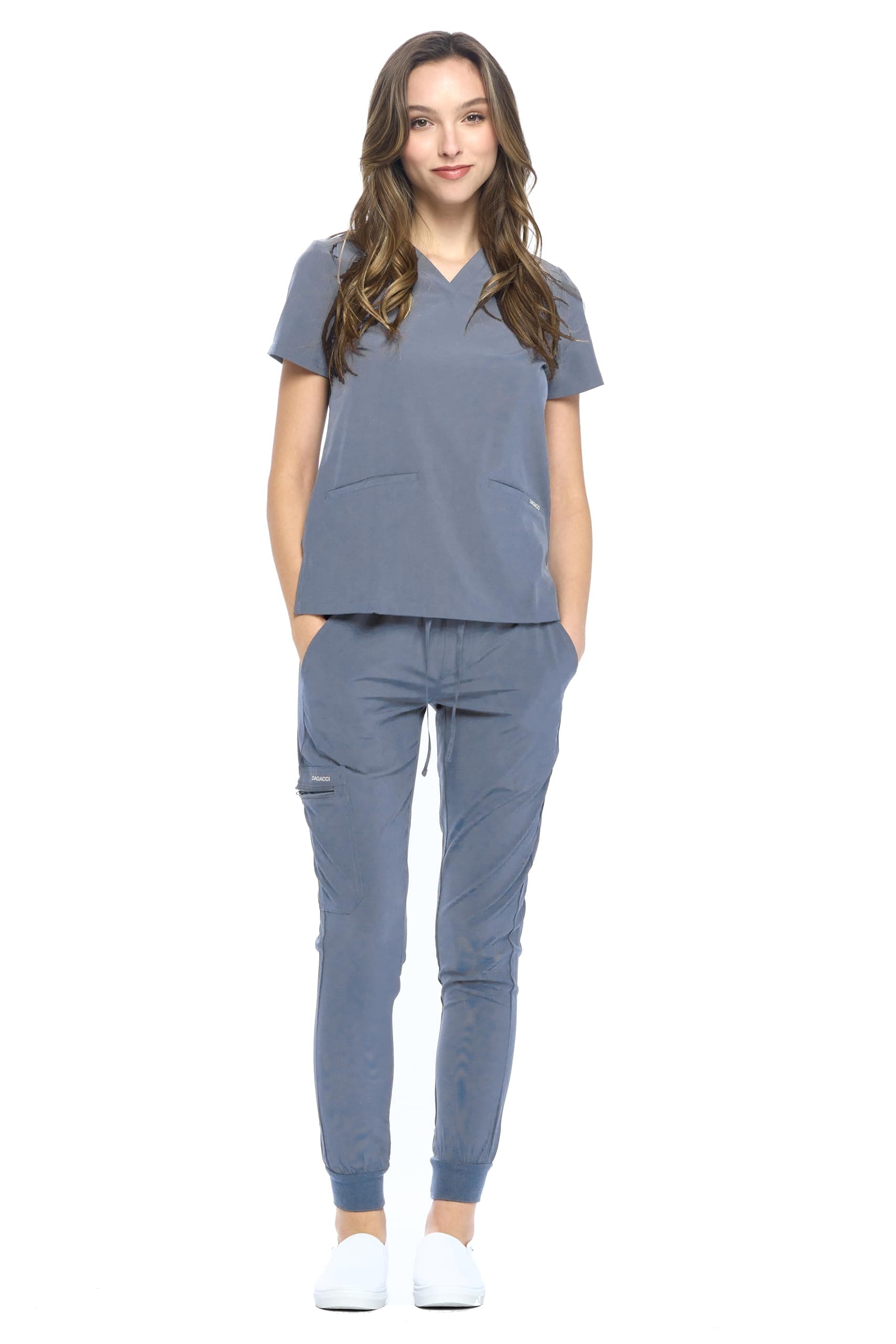 Jogger Scrubs for Women Set – V-Neck Scrub Top & Elastic Jogger Scrub Pants for Women 8 Pockets