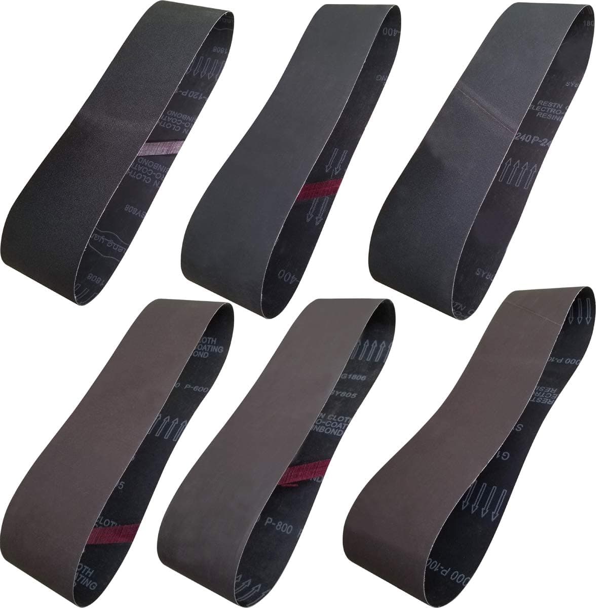 6 Pack 4 x 36 Inch Silicon Carbide Sanding Belts Assortment -120 240 400 600 800 1000 Grits -High Performance Sander Belts For Knife Sharpening and Metalworking