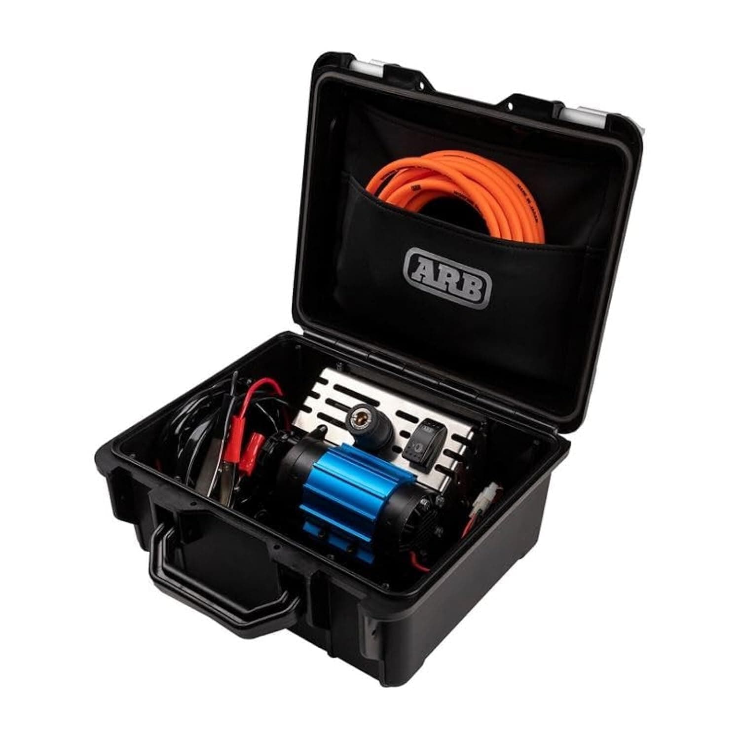 ARB - High Power Portable Air Compressor V2 | Shockproof polypropylene protection box | Teflon-infused carbon fiber motor, blue and black, single, shock-resistant carrying case