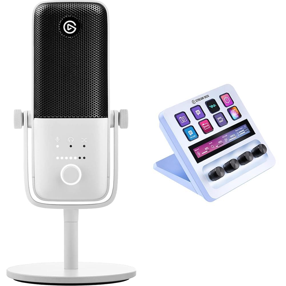 Elgato USB Audio Mix White Bundle - Audio Mixer, Studio Controller, USB Condenser Microphone for Podcasting, Streaming, Gaming, Content Creators, customizable touch strip, dials and LCD keys, PC/Mac