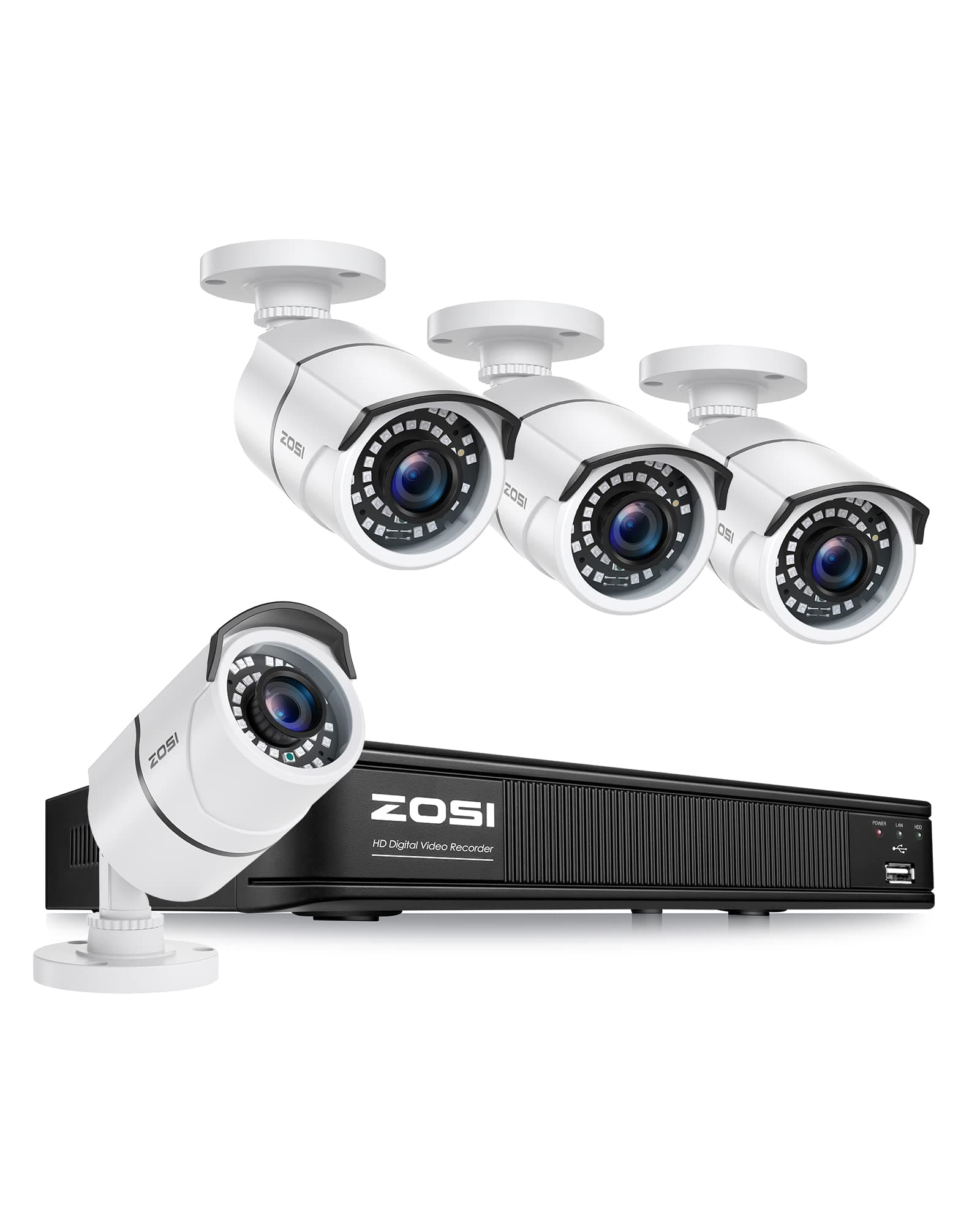 ZOSI 5MP Lite H.265+ Home Security Camera System, 8 Channel CCTV DVR Recorder and 4 x 1080P Bullet Camera Outdoor Indoor with 120ft Night Vision, Remote Access, Motion Alerts (No Hard Drive Include)