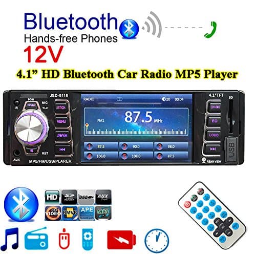 Regetek 4.1" Single DIN Car Stereo Bluetooth In Dash MP3 Receiver 1208P Audio Video Player USB/SD/AUX FM Radio (Rearview Camera Input)