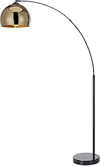 Teamson Home Arquer 170cm Arc Floor Lamp for Living Rooms, Home Offices, Dining Rooms, Bedrooms with Faux Black Marble Base and Gold Bell Shade
