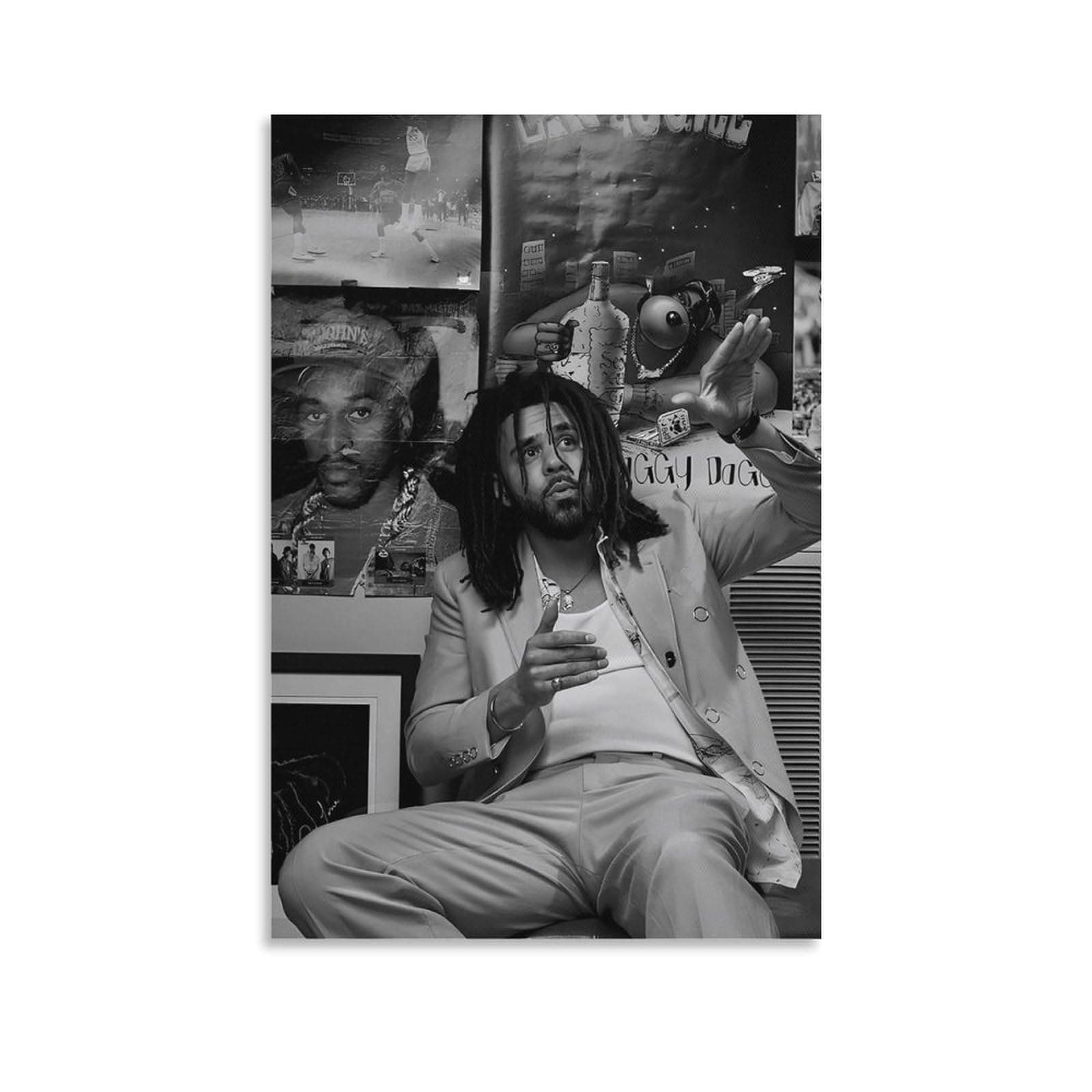 generic J Cole Poster, Music Studio Decor, Black And White J Cole Print, Hip Hop Poster Canvas Art Poster And Wall Art Picture Print Modern Family Bedroom Decor Posters 12x18inch(30x45cm)