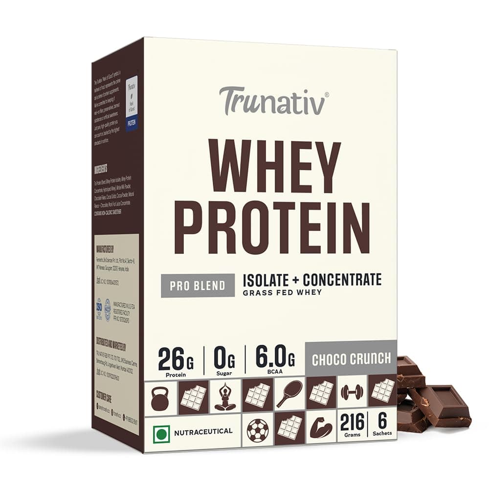 Pro Blend Whey Protein Powder Isolate & Concentrate | 100% Light & Clean Protein Powder | 26g Protein | 6g BCAA | 12.52g EAA | No added sugar | Choco Crunch | 216g