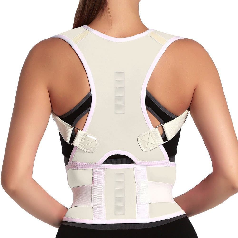 Thoracic Back Brace Posture Corrector- Magnetic Lumbar Back Support Belt-Back Pain Relief, Improve Thoracic Kyphosis, for Lower and Upper Back Pain Men & Women (White, Small)