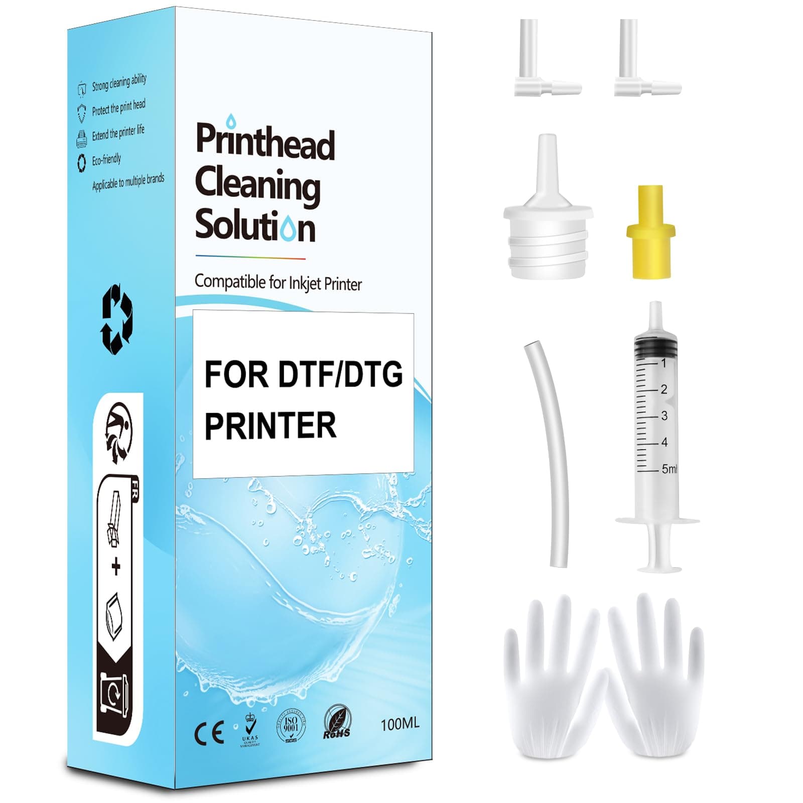 DTF Cleaning Solution for All DTF DTG Printers 100mL, Printhead Cleaning Fluid for Direct Transfer Film Printer ET-8550 XP-15000 L800, DTG Cleaning Solution for Direct to Garment Printer L1390 L1800