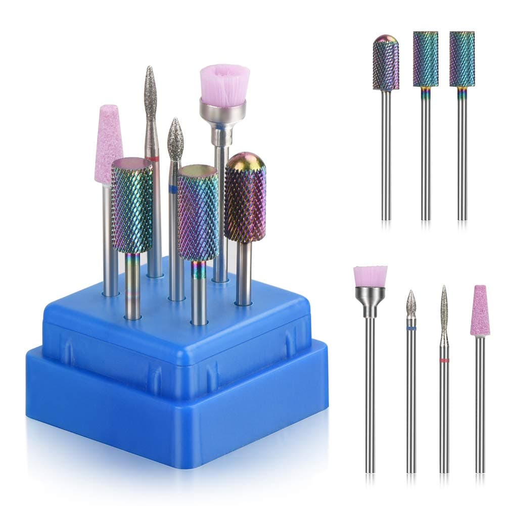 Bulex7pcs Nail Drill Bits for Acrylic Nails - 3/32 Electric Nail Drill Bit Set - Professional Nails Supply Carbide Nail Drill Bit for Gel Nails Cuticles