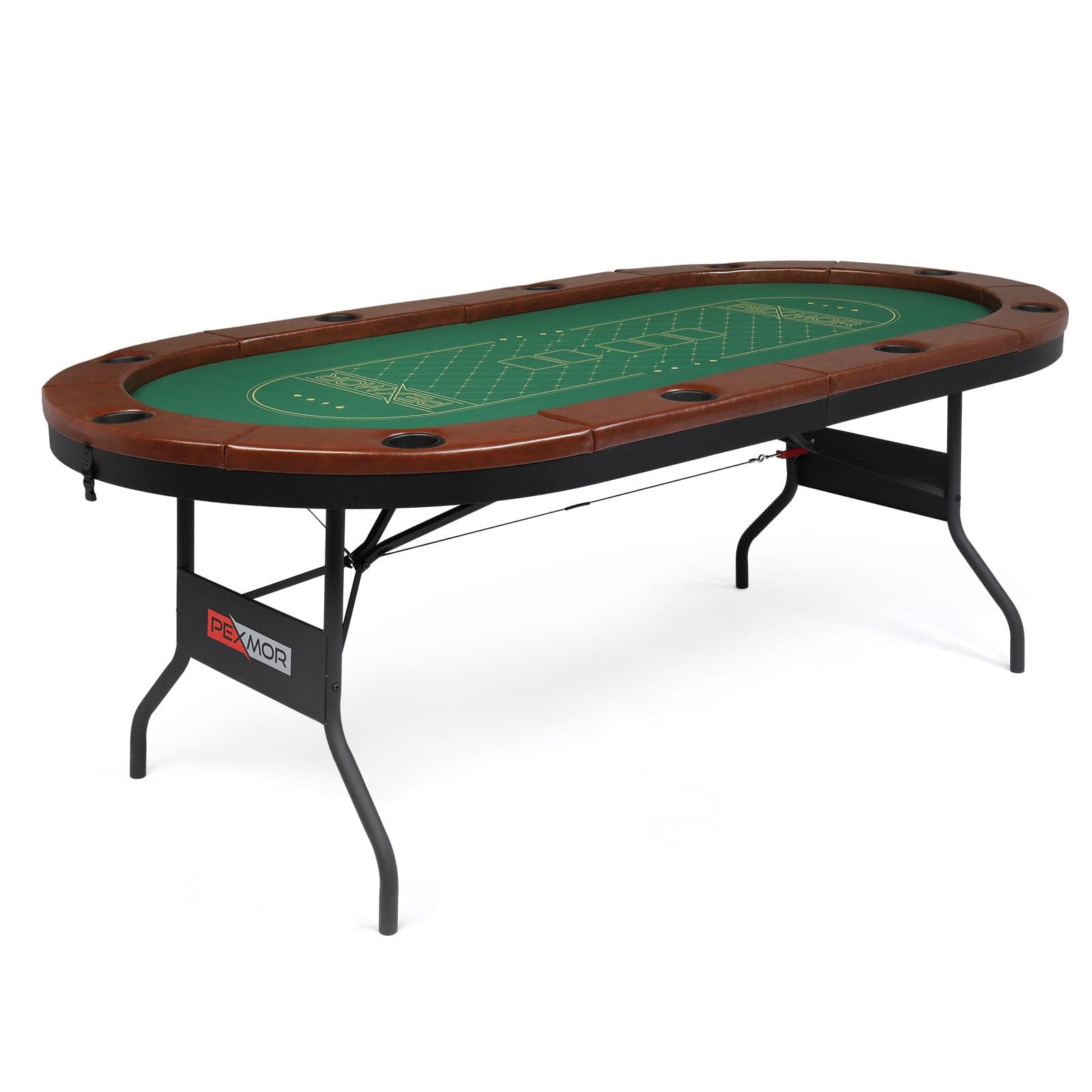 PEXMOR 10 Player Foldable Poker Table, Folding Texas Holdem Blackjack Casino Game Table w/Deeper Stainless Steel Cup Holders| Casino-Grade Felt| Water-Resistant Cushioned Rail, Fully Assembled