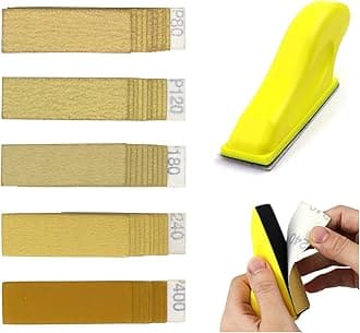 POLIWELLMicro Sander Kit 3.5” x 1” Mini Sander for Small Projects, Detail Handle Sanding Tools + Sandpaper 80 120 180 240 400 Grit for DIY Crafts Wood Finishing Tight Narrow Spaces Polishing, 50 PCS