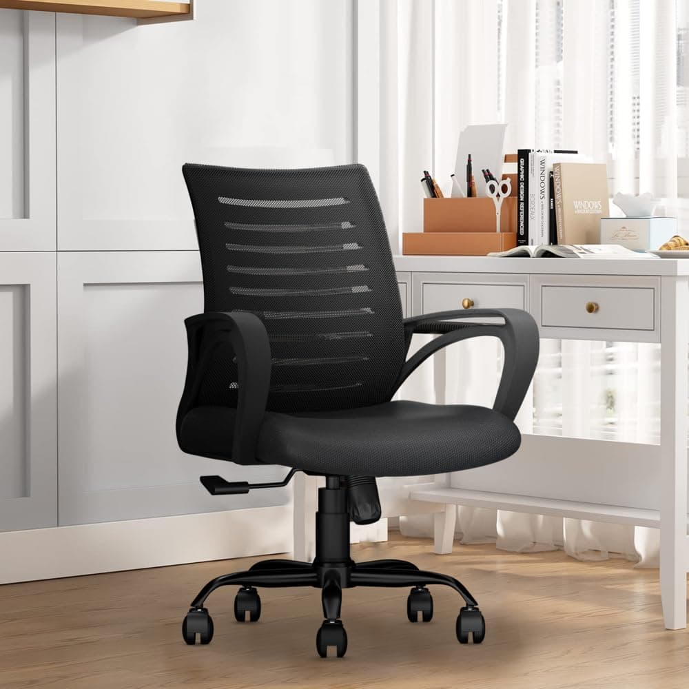 CELLBELL Desire C104 Mesh Mid Back Chair | Ergonomic Office, Study, Revolving, Computer Chair for Work from Home Heavy Duty Metal Base, Seat Height Adjustable (Black)