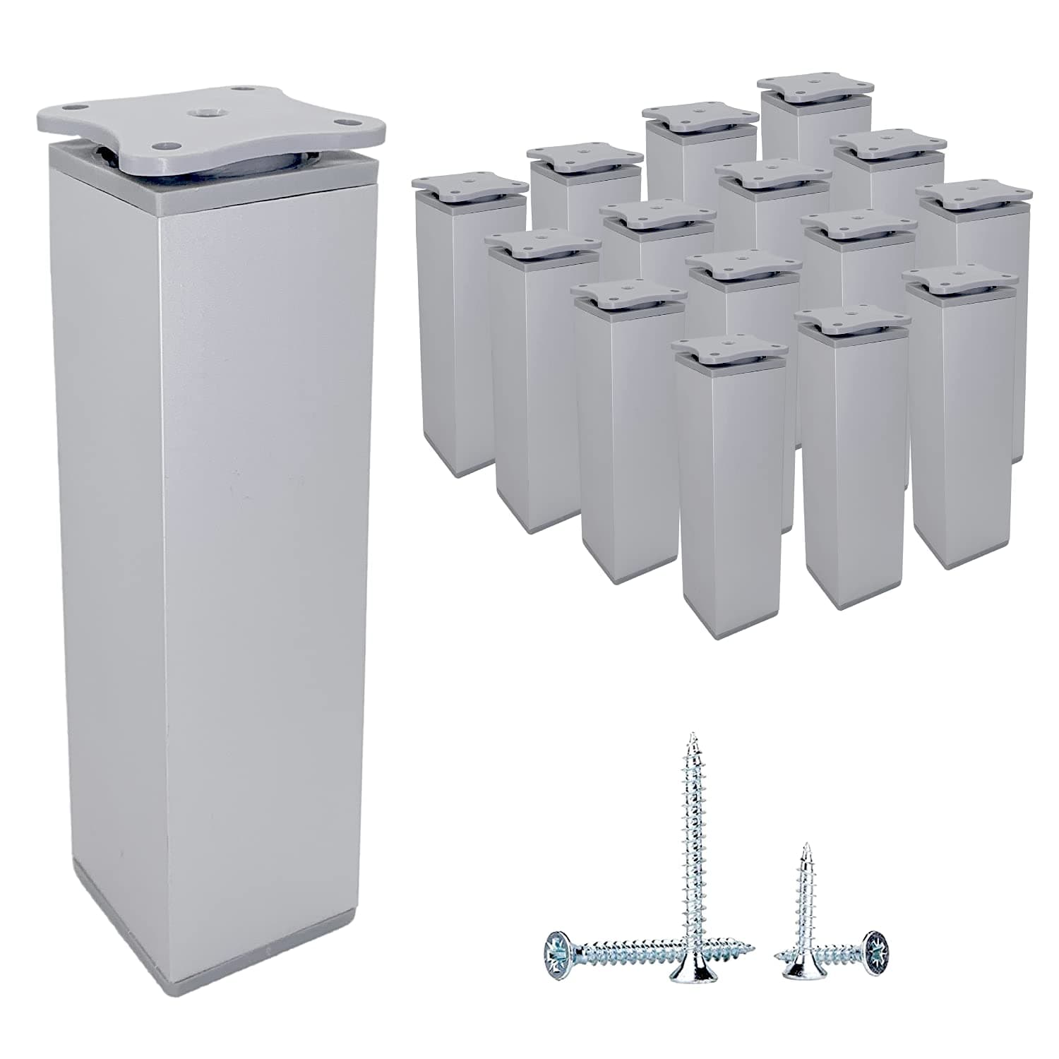 Diforma (Pack of 16 pcs) Height Adjustable Furniture Legs Angular Profile: 40 x 40 mm, Material: Plastic, Aluminium, Screws Included (16, 15 cm Height)