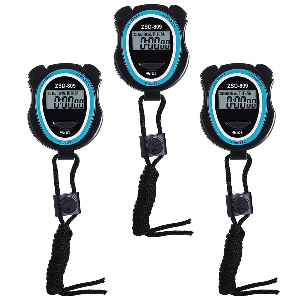 Digital Stopwatch Stop Watch Multifunctional Digital Sport Stopwatches Countdown Timer Mode 12/24 Hour 1/100s,3 Pcs Waterproof LCD Chronograph Battery Included with Lanyard for Gym Coaches Referees