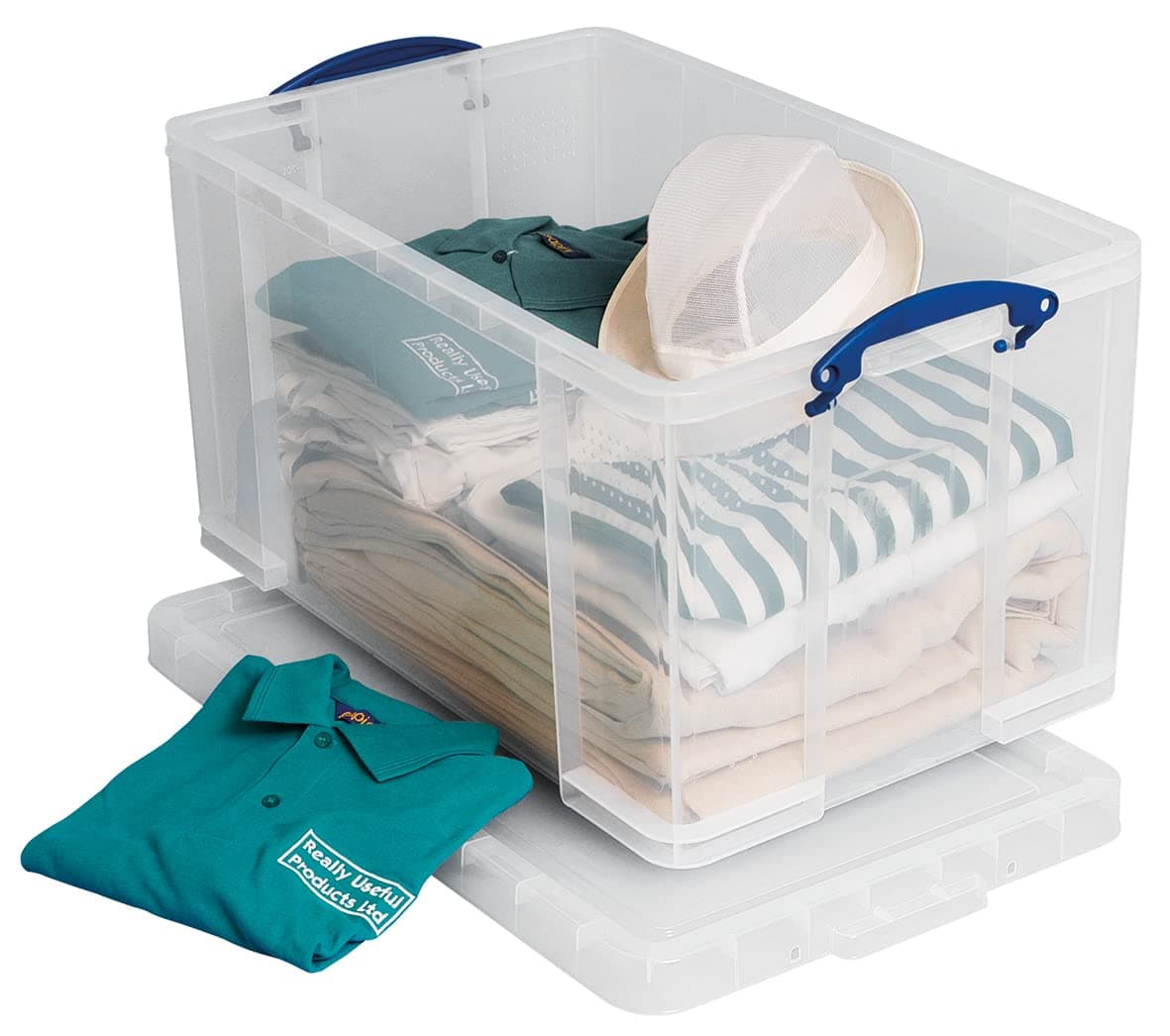 """Really Useful 84 Litre Versatile Clear Storage Box: Stackable, Transparent, Secure. Ideal for Storage & Transport. Organize with Ease, Ultimate Convenience"""