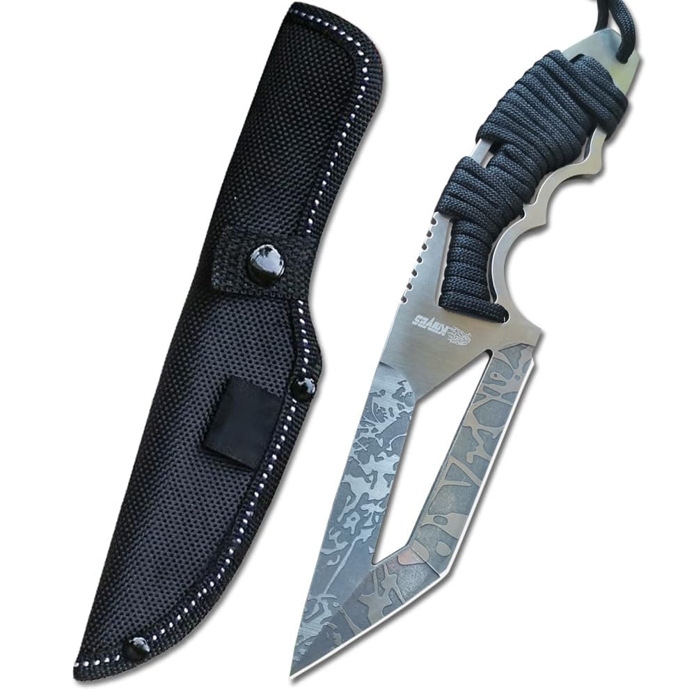 DOOM BLADE 8.07" Fixed Blade Hunting Knife with Nylon Sheath, Survival Knife,Full Tang Bowie Knife with Paracord Handle,For Hunting, Camping,Bushcraft,Man Woman Gift(Black)