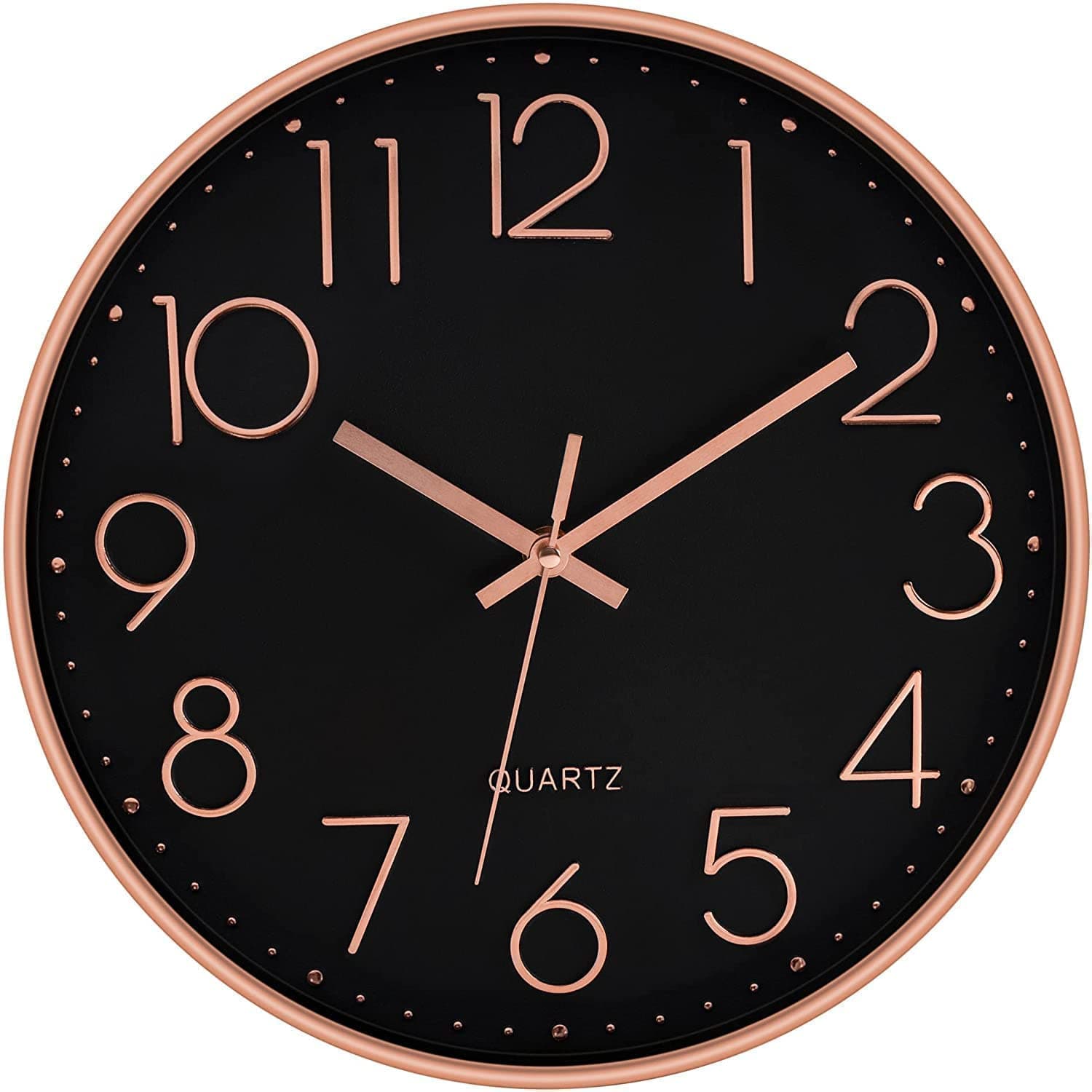 TEKCOOL Analogue Plastic Wall Clock 12" Silent Quartz Decorative Latest Wall Clock Non-Ticking Classic Clock Battery Operated Round Easy to Read for Home/Kitchen/Bedroom/Office/School - (Rose Black).