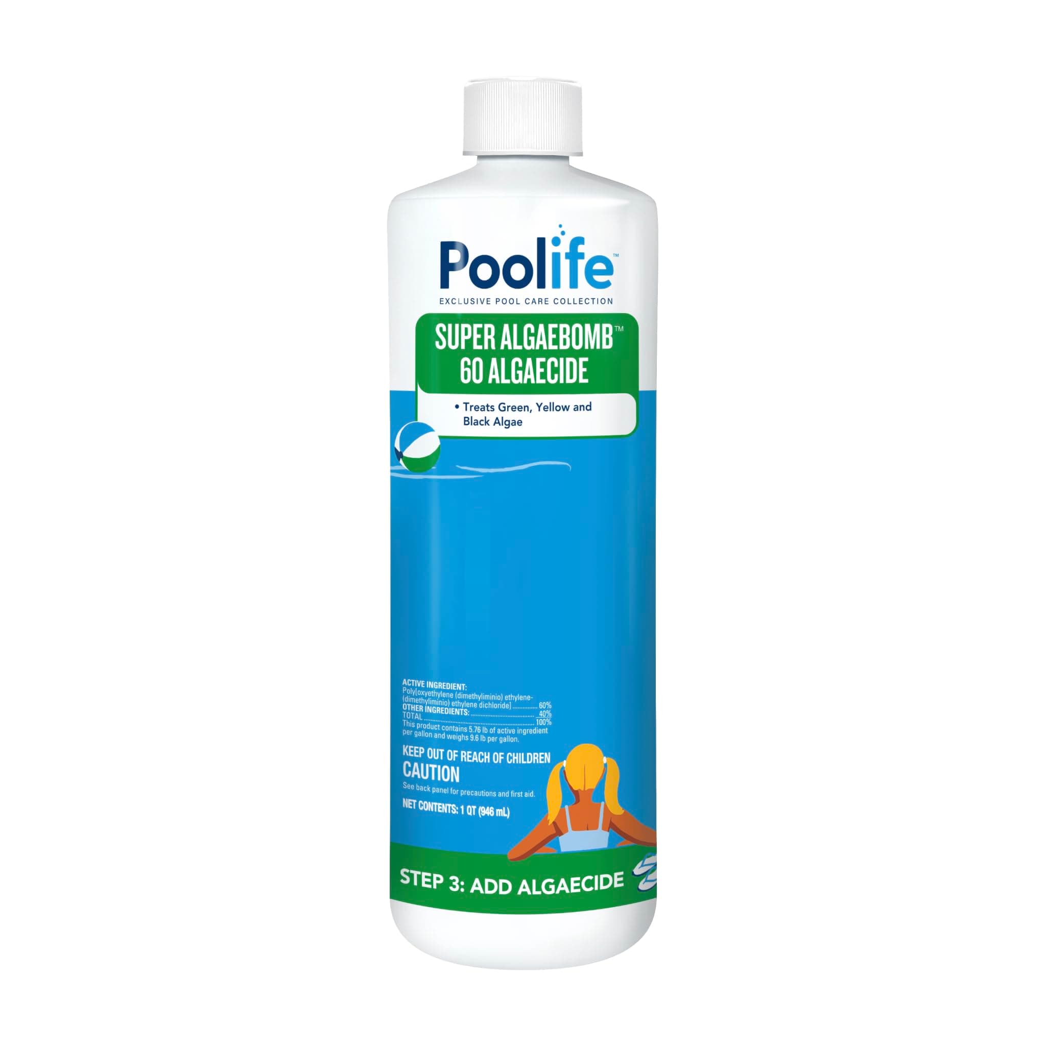 Poolife Super Algae Bomb Polyquat 60 Algaecide - Fast-Acting, Non-Foaming Pool Algaecide for Green, Black, Mustard Algae - Ideal for Spas & Fountains & Winterizing - 1 qt Liquid with Long Protection