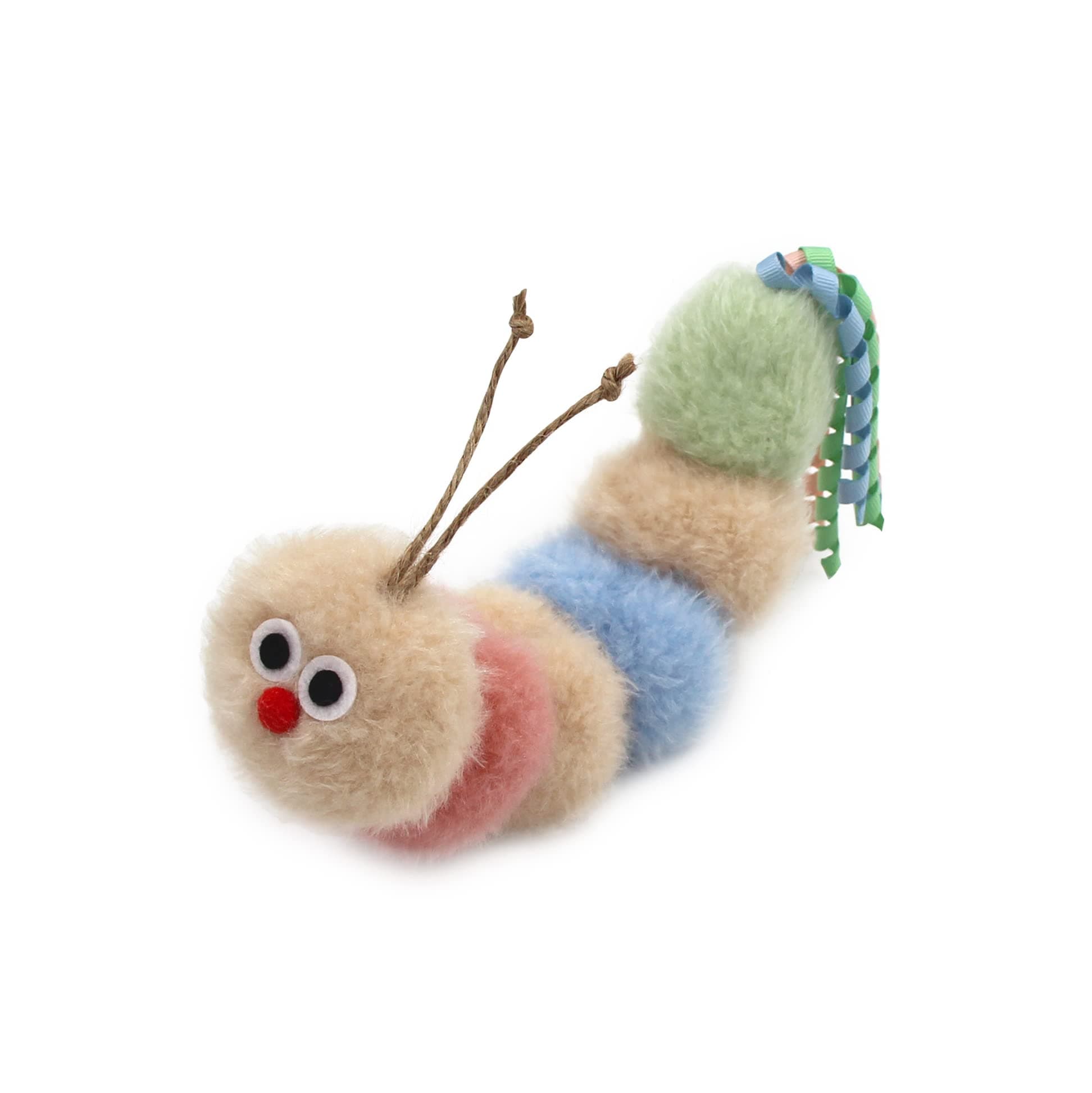 Jumpaws Interactive Natural Catnip Kicker, with Rattle and Ribbon, Bite Resistant, for All Ages Indoor Cat, Soft Caterpillar Kicker, Fluffy Kitten Toy
