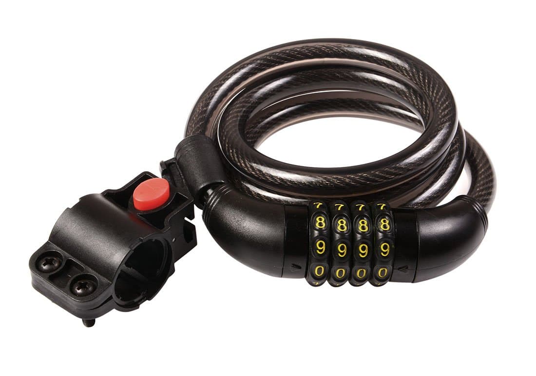 Portable Self Coiling Bike Lock Cable- 4 Digital Resettable Combination Bike Chain Lock, 4 Feet x 2/5 Inch, Black