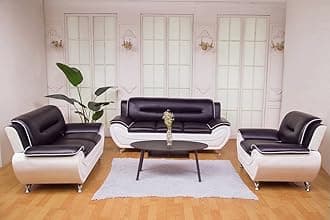 Fabrique Visionary 3+2+1 Leatherette 6 Seater Sectional Sofa Set | Comfortable Furniture for Home Office & Living Room | 4 Year Warranty | Easy to Move with Stainless Steel Legs | Black Cream