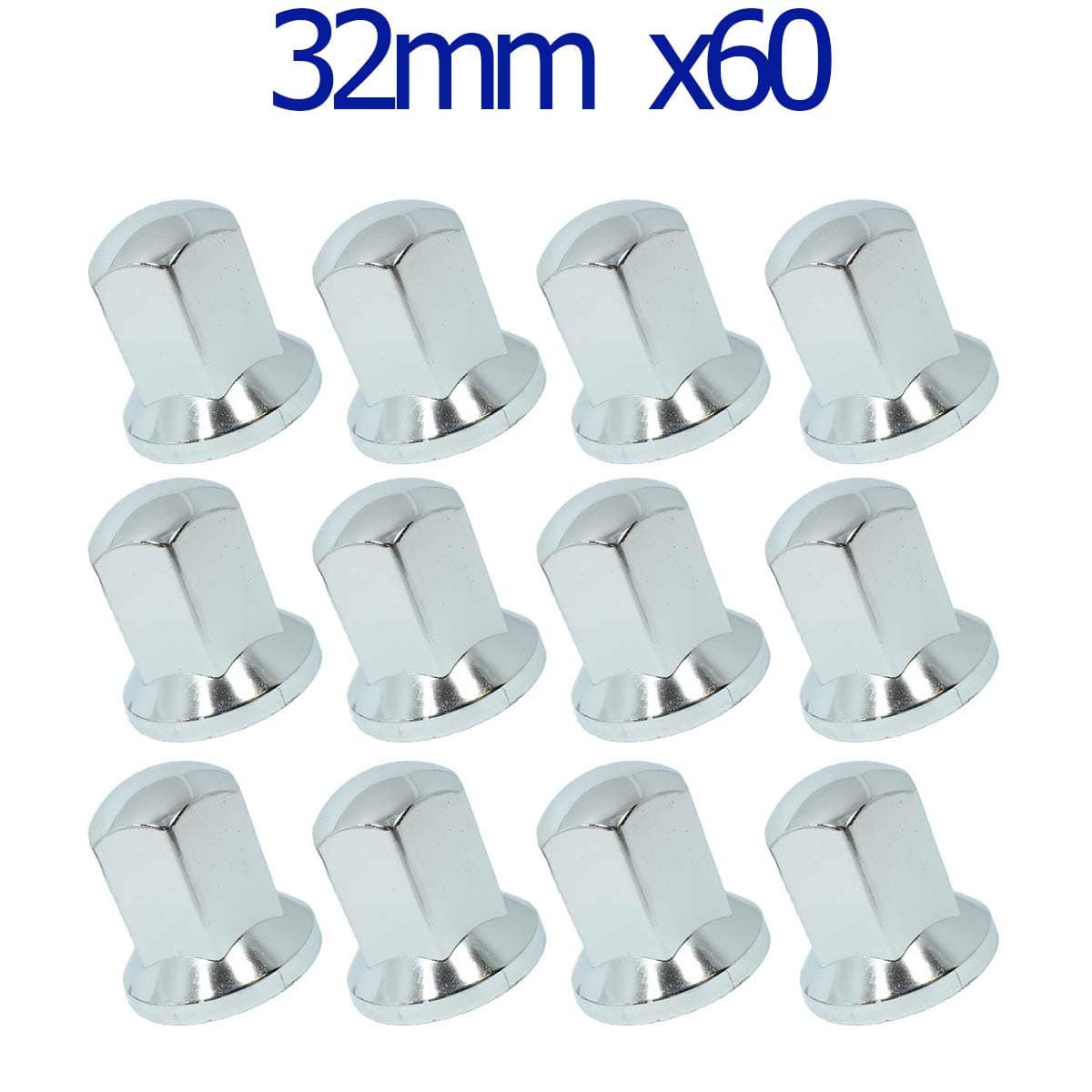 MGF 60 Pieces 32mm Deep Chrome Plastic Wheel Nut Bolt Caps Covers Truck Lorry Trailer