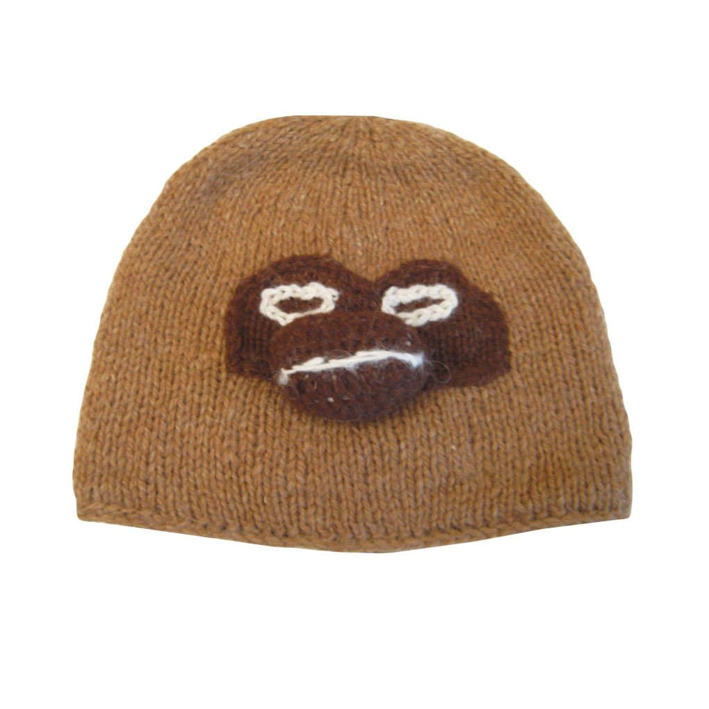 Alpaca Wool Monkey Beanie Hat - Fleece Lining - 8 Brown