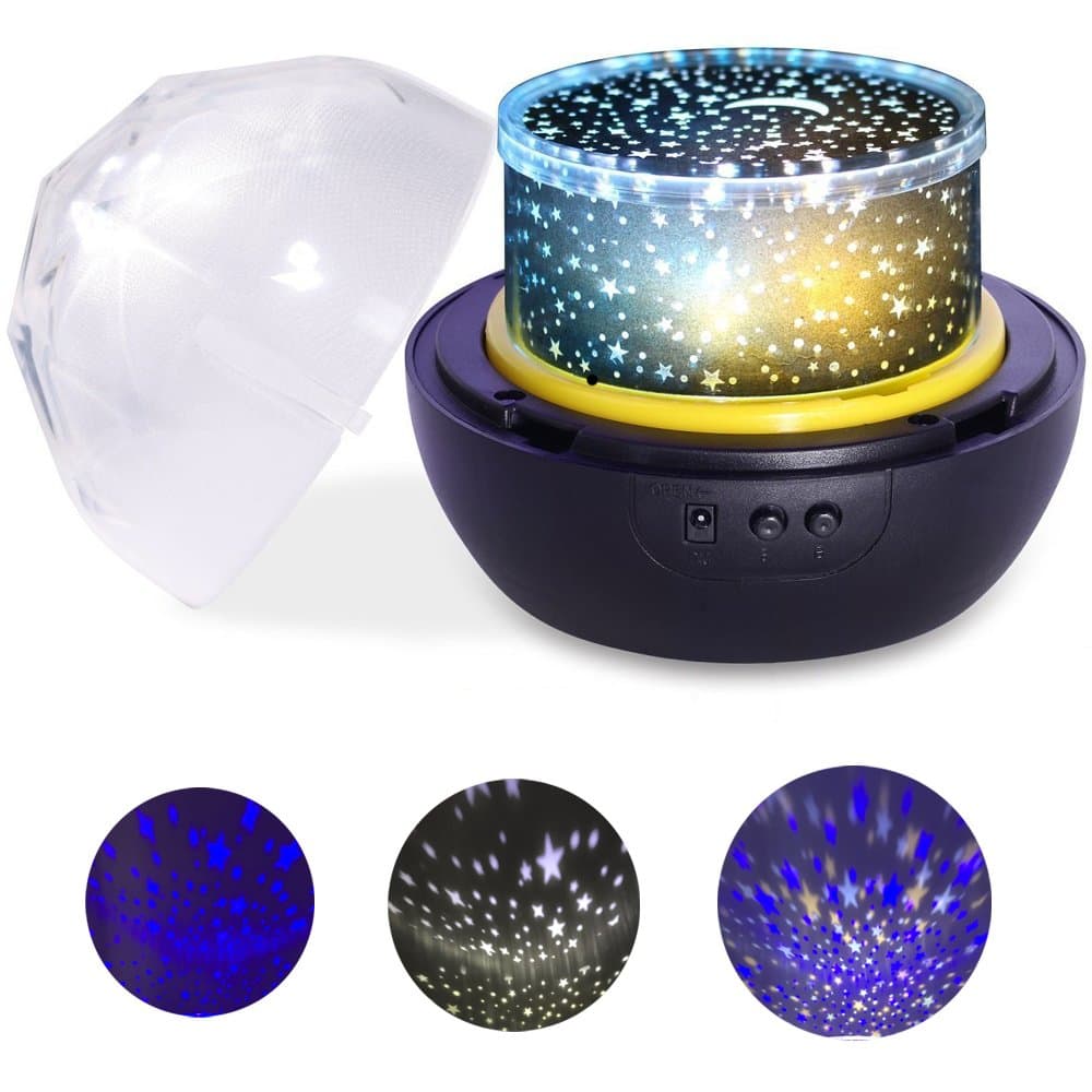 REFAGO Colorful Starry Lamp, Magic Diamond Rotating Projector Night Light, Bed Lamp-Great Gift for Child (black)