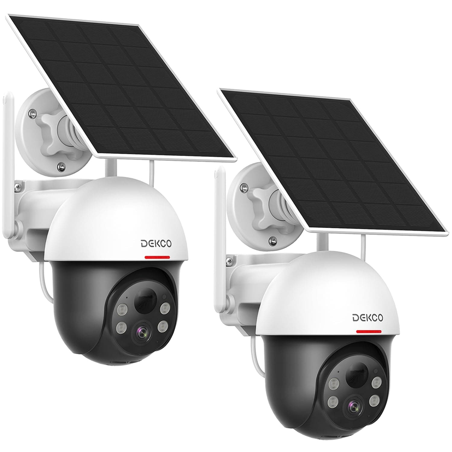 - DEKCO Security Cameras Wireless Outdoor, Solar Powered, Panoramic PTZ, Auto Motion Tracking, True 2K, Color Night Vision, Spotlights, 2-Way Talk, 2 Pack