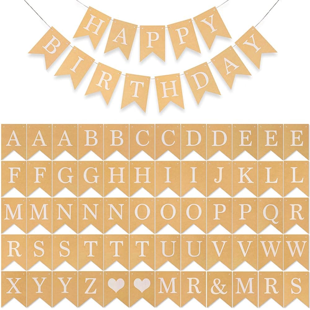 60PCS Customized and Reusable Personalized Banners,Mr and Mrs Sign，Party Decoration,Birthday Banner,Engagement Party Decoration,Umrah Mubarak Banner,Kraft Paper Letter Symbol