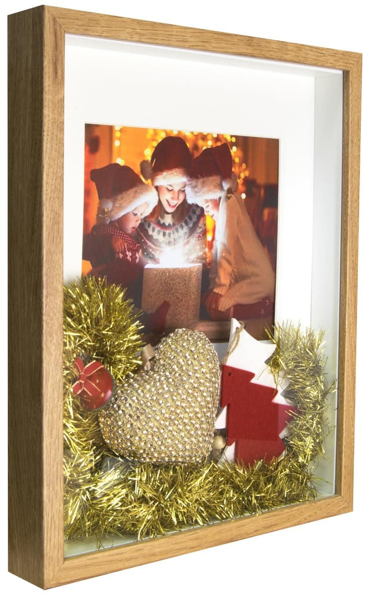 BD ART 3D Box 21 x 30 cm Picture Frame Rectangular Oak Filling Deeper for Objects Souvenirs 3 cm Wall Hanging Desk