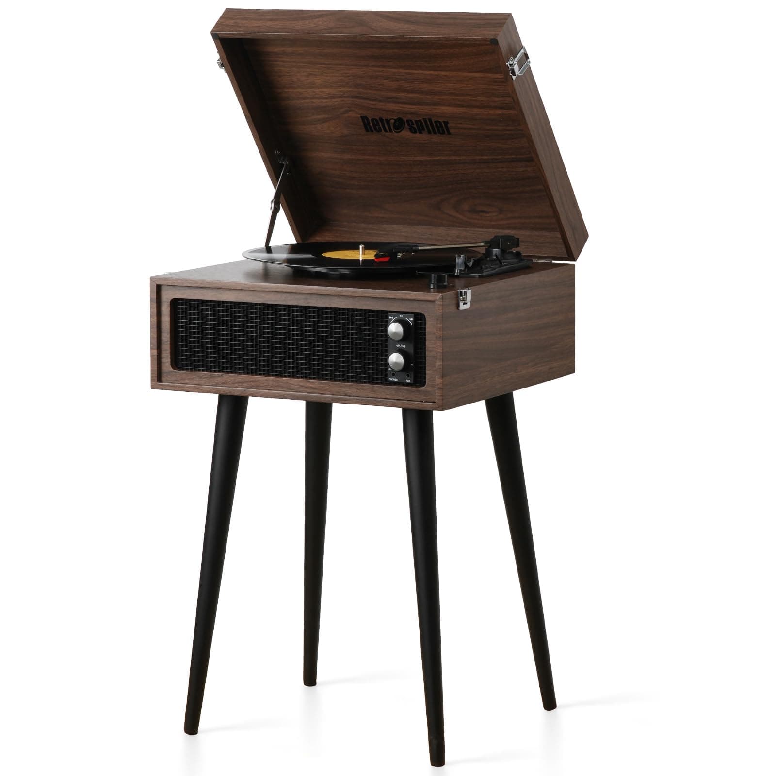 3-Speed Record Player, Bluetooth Turntable with Built-in Speakers and Detachable Legs,USB Playback& Vinyl-USB Recorder (Espresso)