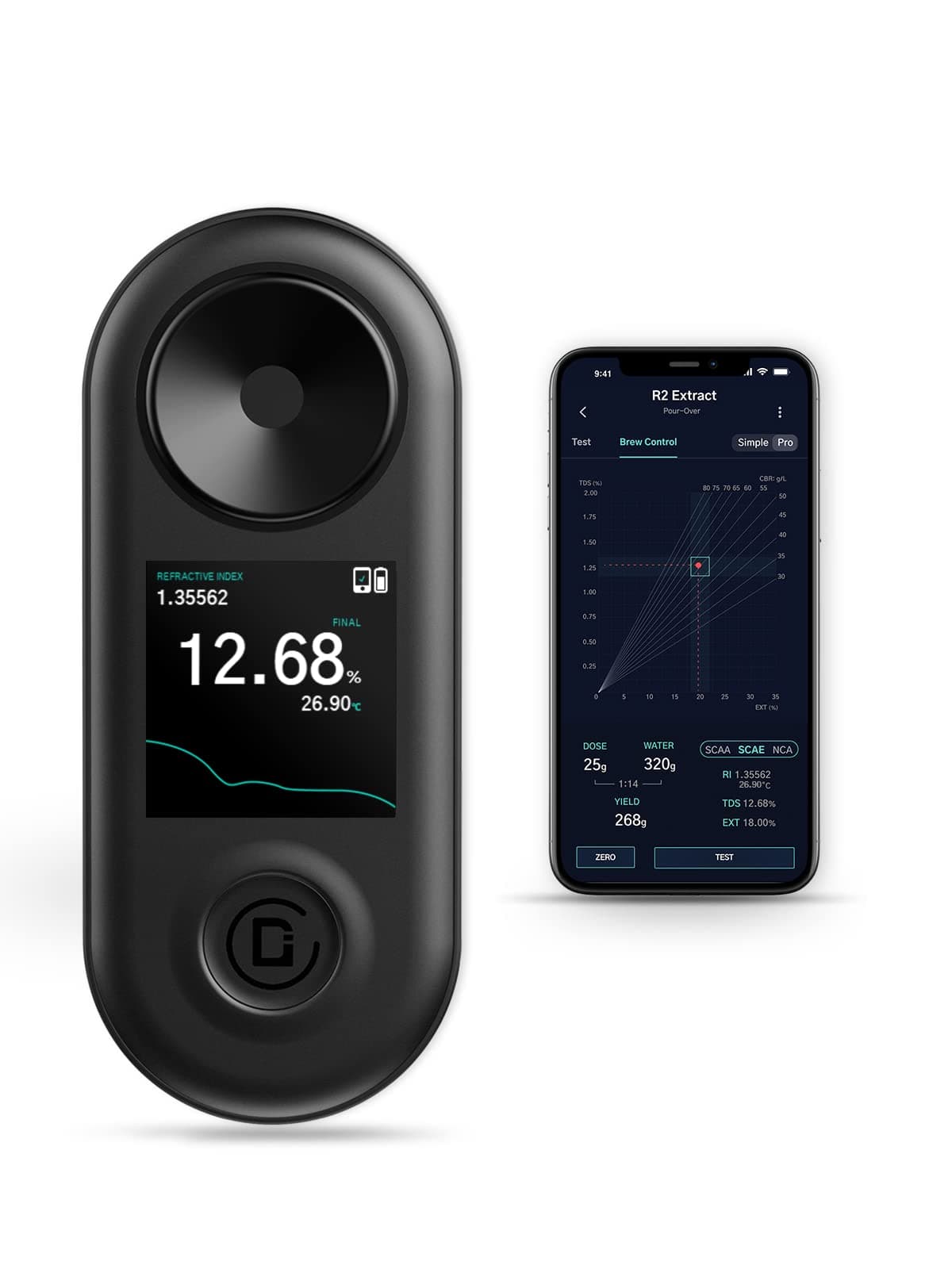R2 Extract Coffee TDS Refractometer - Multi-Test Modes, OTA Updates, 0-30% Range, High Precision, Rechargeable & Portable for Accurate Coffee Brewing