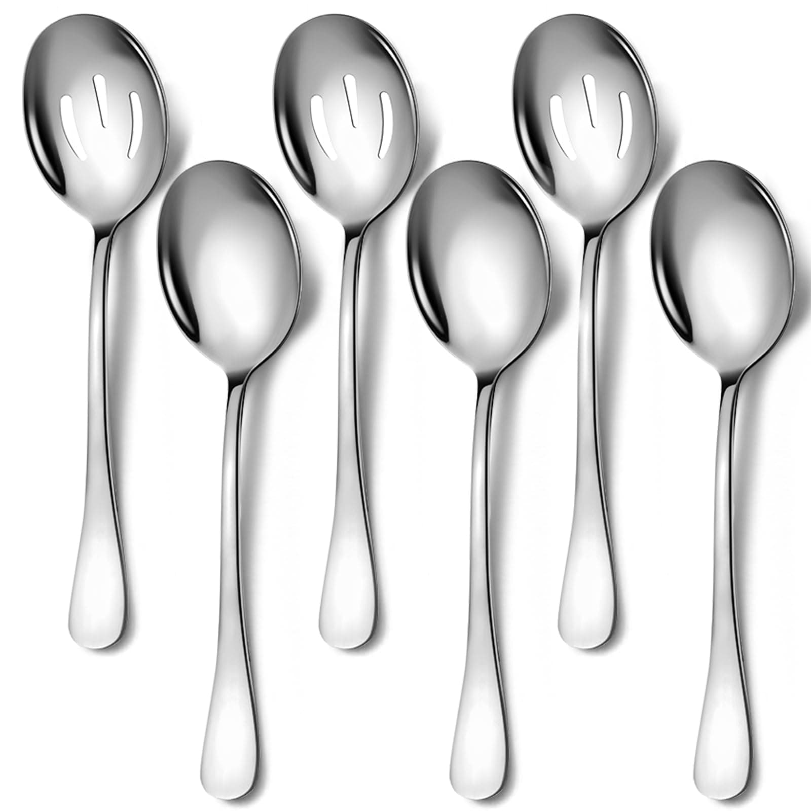 6 Pieces Stainless Steel Serving Spoons Set Includes 3 Spoon, 3 Slotted, for Parties/Buffet/Catering, Dishwasher Safe, 8.5-Inch