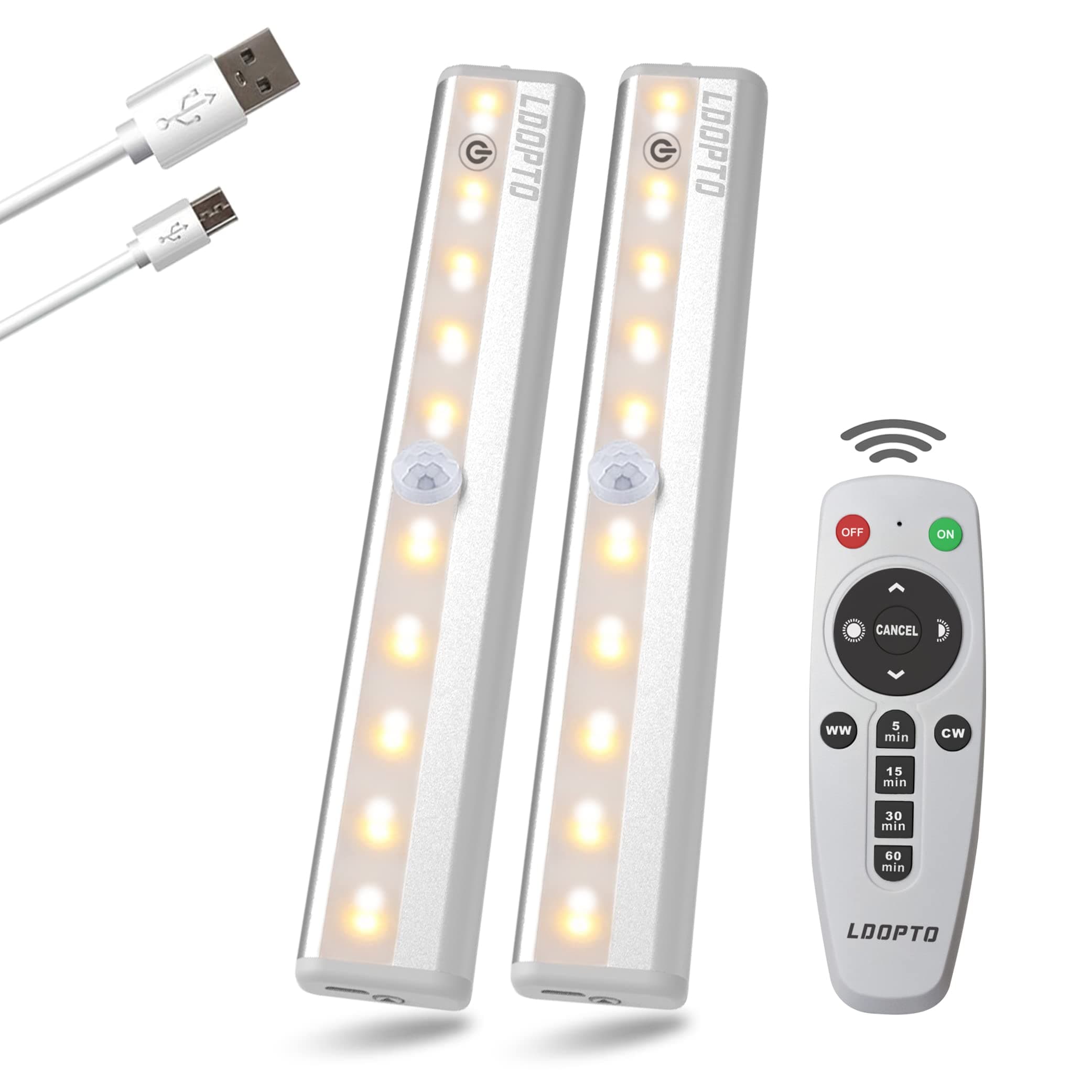 LDOPTO Under Cabinet Kitchen Lights with Remote Dimmable Cupboard Lights Stick On Lights Battery Lights for Hallway Kitchen Bedroom, Multiple Colors 2 Pack
