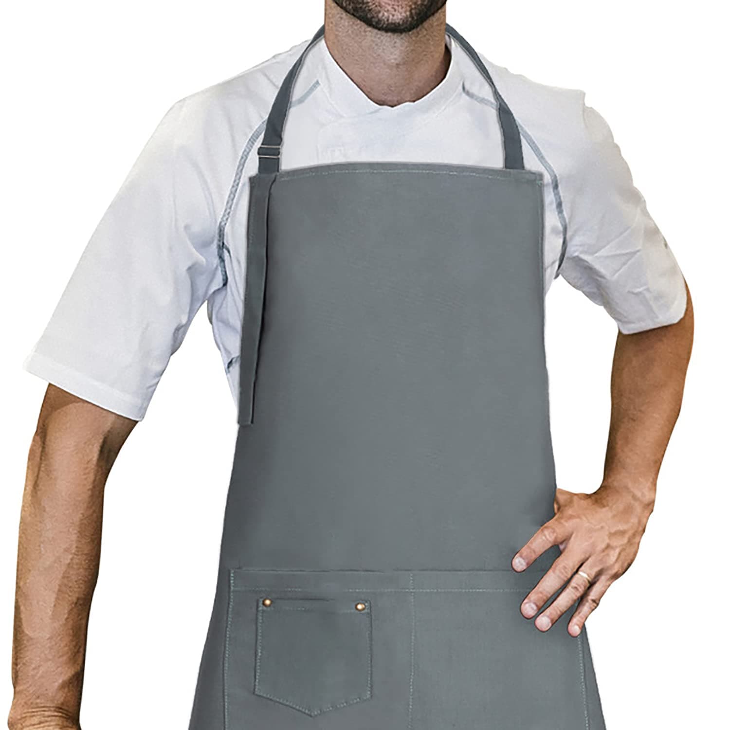 LessMoApron, 70 x 85 cm, 100% Cotton Kitchen Apron with Adjustable Neck Strap, Professional Quality BBQ Apron, Blue