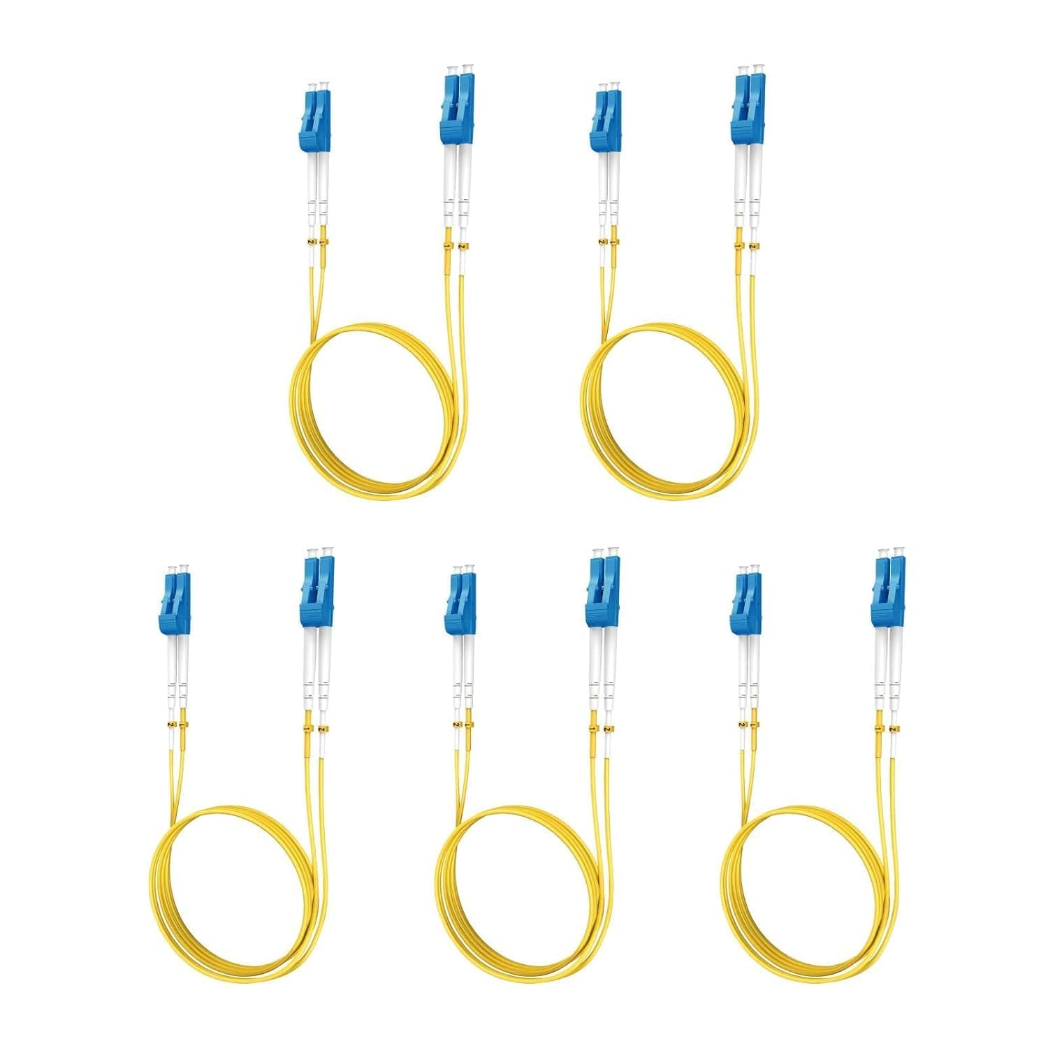 Yonwide 5m (16.4 ft) 5 Pack OS2 Lc to Lc Single Mode Fiber Patch Cable Duplex, LSZH SM Fiber Jumper Cord, Yellow SMF