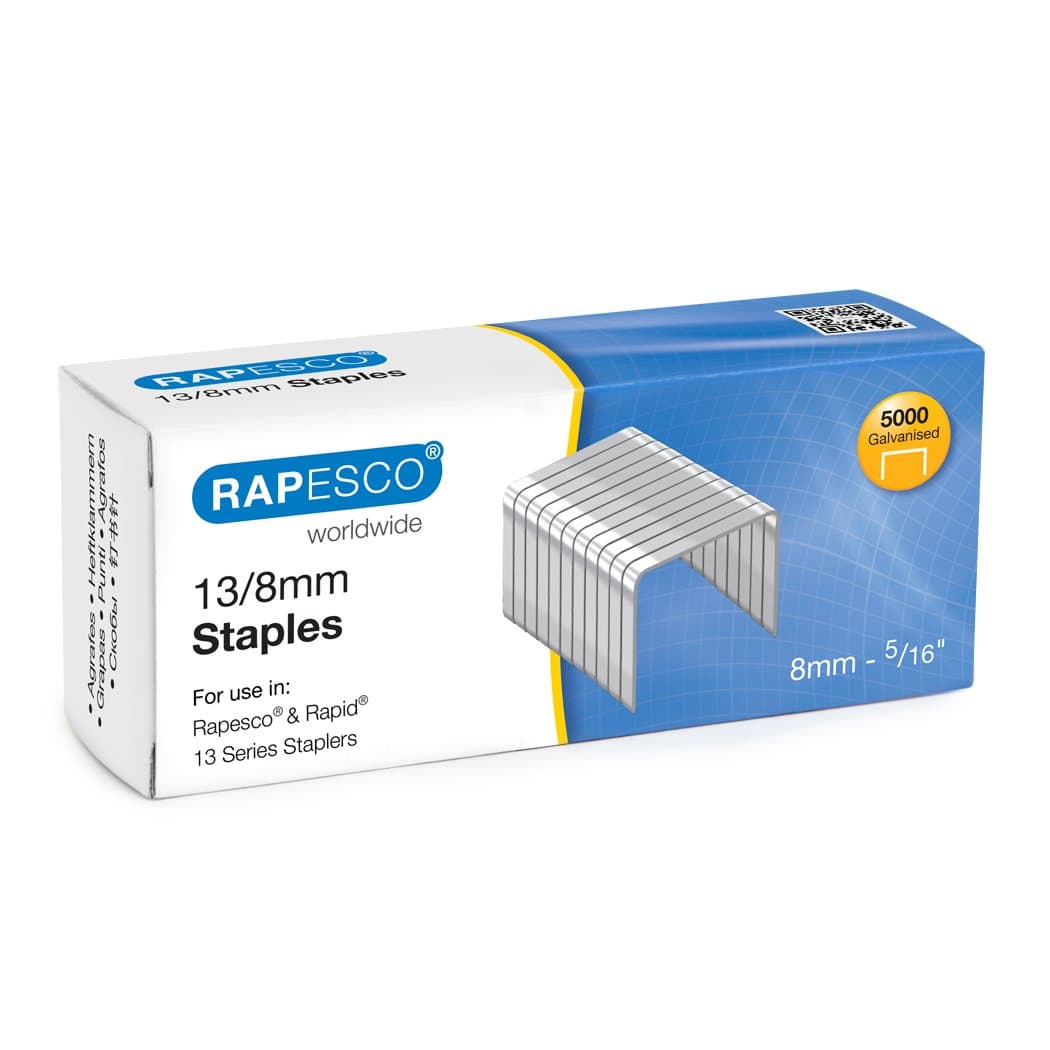 Rapesco S13080Z3 Type 13/8 mm Galvanised Tacker Staples, Pack of 5000
