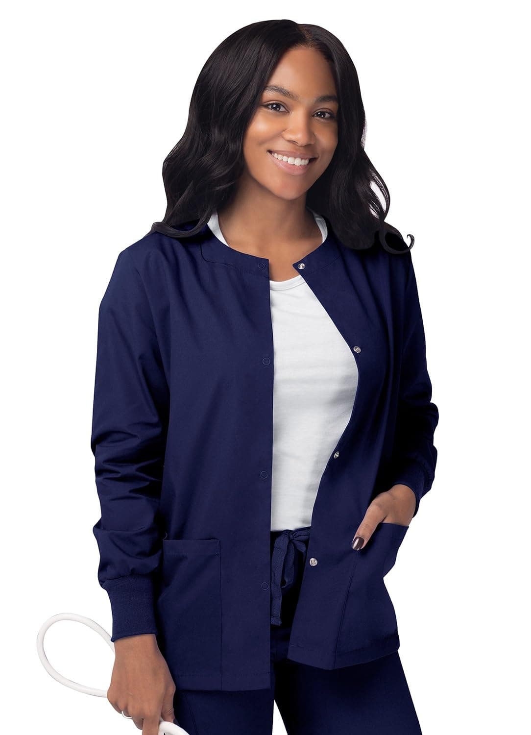 Women's Scrubs Warm-Up Jacket/Front Snaps - Round Neck