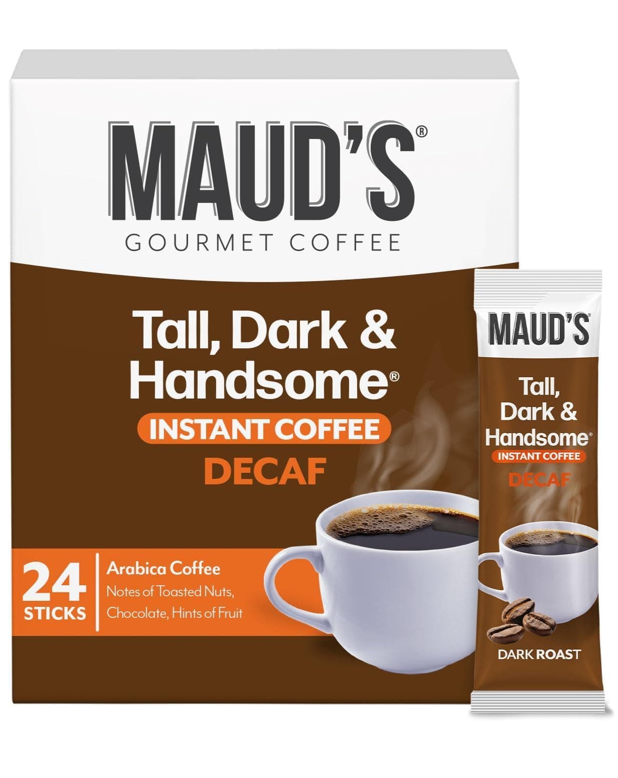 Dark Roast Decaf Instant Coffee Packets Single Serve, 26 ct | Decaffinated Tall Dark & Handsome | 100% Arabica Dark Roast Coffee Solar Energy Produced | Instant Coffee Powder Travel Packs