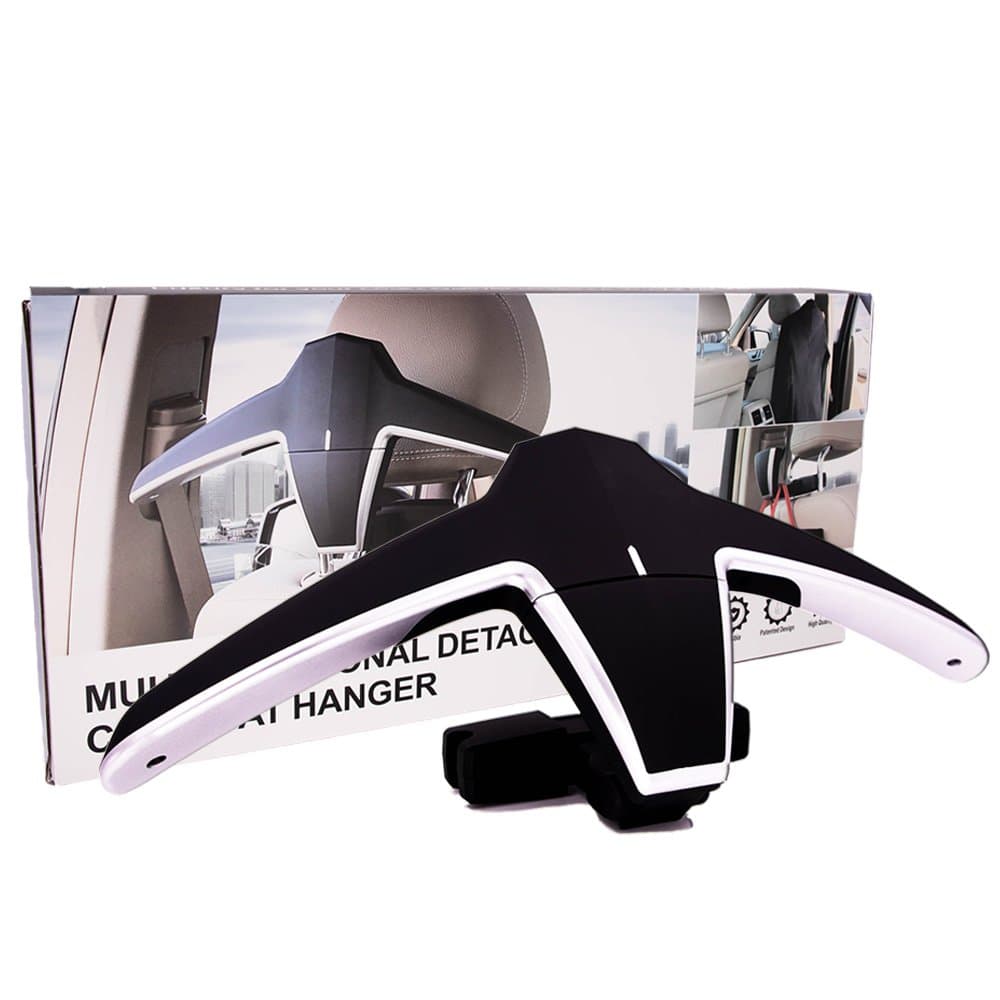 Car Coat Hanger By Mounteen: Mounted On Head Rest, Multi-Purpose, for Suit, Jacket, Clothes, Bag, Storage- Ideal For A Luxury Gift- Black