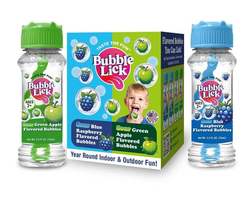 Sour Variety Pack: Blue Raspberry & Green Apple (2.5 Fl Oz, 4-Pack), Edible Bubbles for Kids - Natural Flavor, Great for Bubble Machines, Toys & Refills