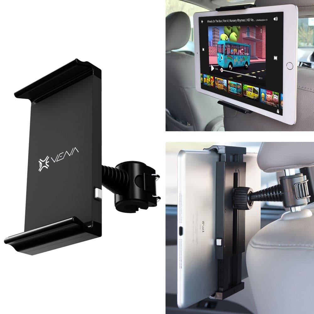 Car Headrest Mount Holder, Vena HEADTAB [One Hand] Back Seat Car Mount for Apple iPad Air Mini, Chromo Android, Dragon Touch, Samsung Galaxy Tab A E, Leapfrog Epic/LeapPad, Nabi JR (5"-11" Tablets)